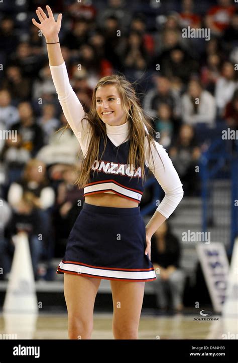 A Member Of The Gonzaga Cheer Squad Entertains The Crowd During A Ncaa