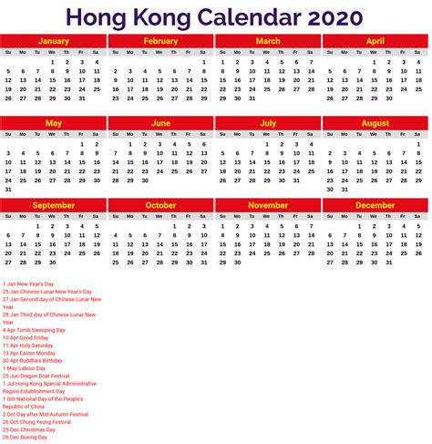 calendar hong kong printable year calendar