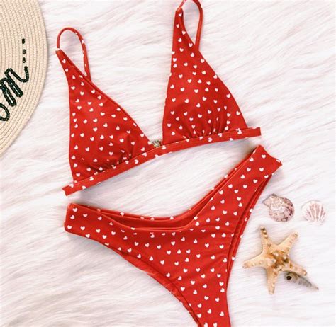 Red With White Polka Dots Bikini Bathing Suit Bikini Womens