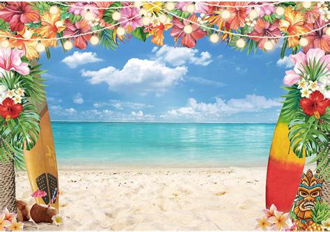 Amazon Com LIVUCEE 10x8ft Fabric Summer Hawaiian Beach Backdrop For