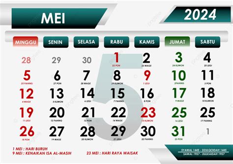 Kalender Mei 2024 Bersamaan Dengan Tanggal Merah Hari Raya Jawa Dan