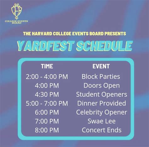 Yardfest Schedule Flyby The Harvard Crimson
