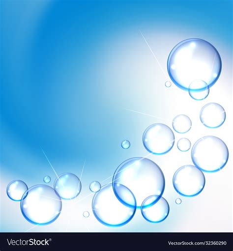 Shiny Water Bubbles Background On Blue Background Vector Image