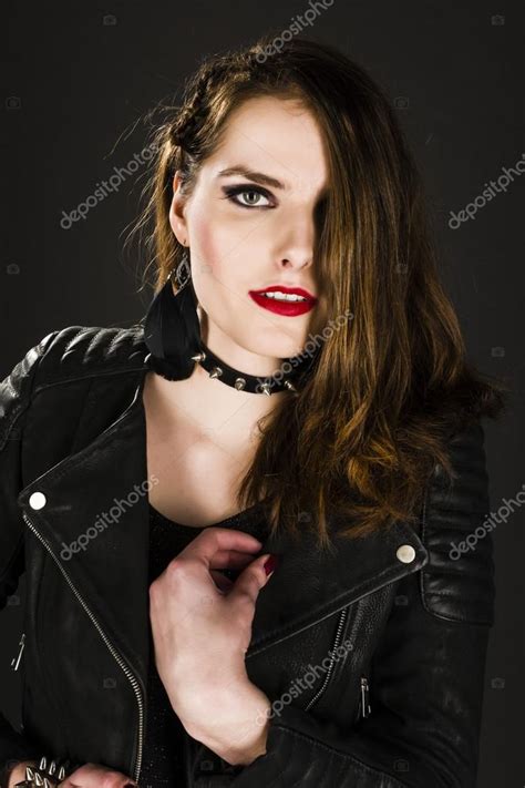 Girl In Black Leather Jacket Sexy Girl In Black Leather Jacket