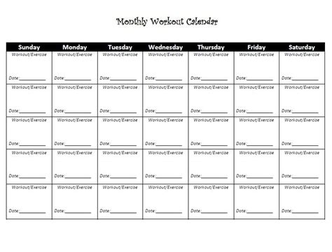 Printable Exercise Calendar