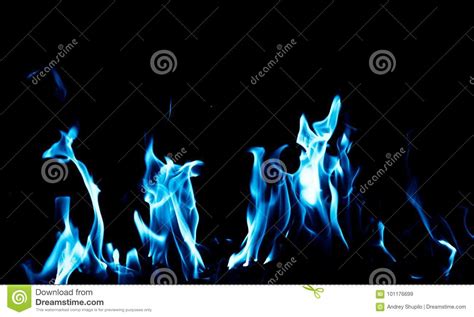 Feuer Der Blauen Flamme Auf Schwarzem Hintergrund Stockbild Bild Von