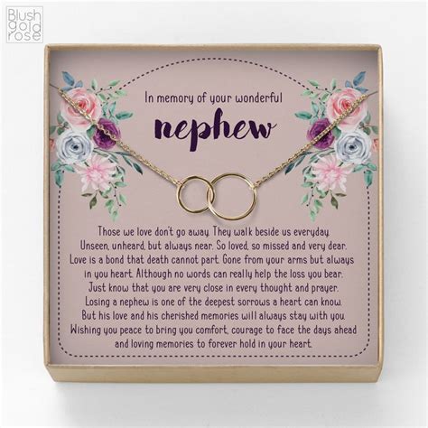 Whether you're looking for personalized wind chimes, a memorial floating candle or a personalized photo frame, our memorial gifts are perfect for any situation. Loss of Nephew Condolence Gift • Interlocking Circles ...
