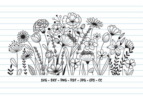 Flower Svg Wildflower Svg Hand Drawn Blooming Wildflower Etsy