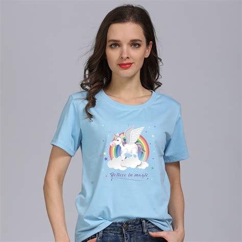 Camiseta De Arco íris Para Verão Harajuku Unicórnio Tops Engraçados 2018 Desenhos Animados