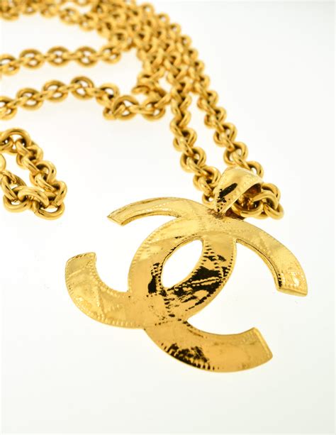 Chanel Vintage Gold Quilted Cc Logo Pendant Necklace Amarcord Vintage