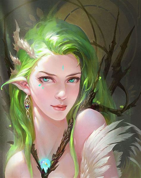 Elf Girl With Green Hair Artist Wang Miao Original Anime