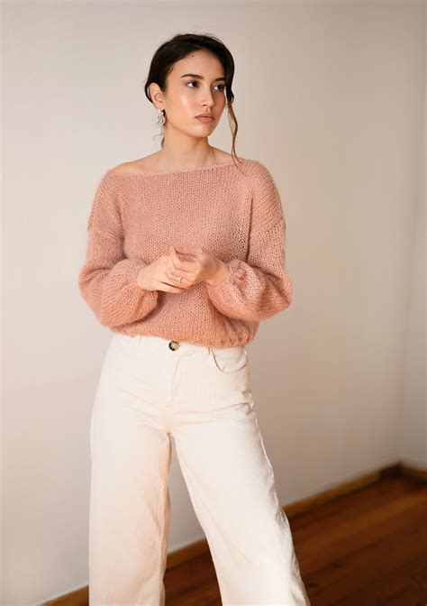 Knit Mohair Sweater Delicate Deep V Neck Pullover Loose Etsy