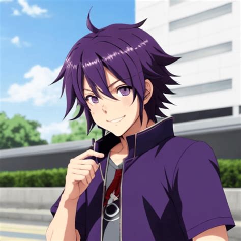 Premium Ai Image An Anime Boy With Wavy Purple Hair And A Mischievous