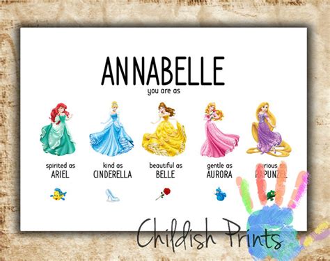 Custom Disney Princess Name Print Personality Art Unique Etsy Australia