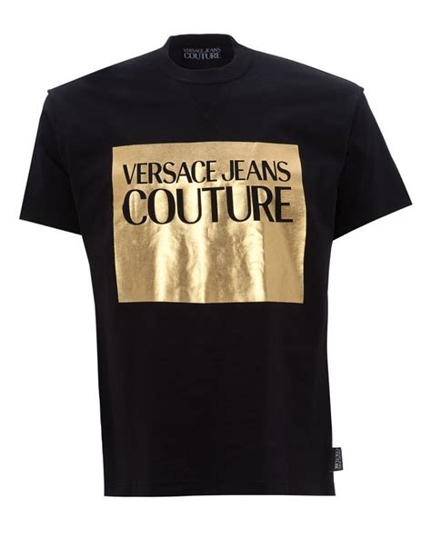 Versace Jeans Couture Mens Gold Foil Block Logo T Shirt Black Tee