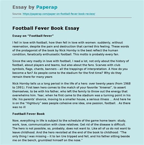 Essay On Football Fever Book Free Essay Example