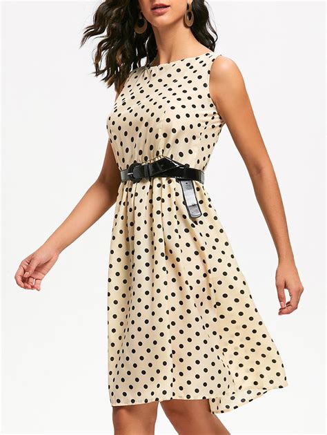 [76 off] retro style boat neck sleeveless polka dot dress for women