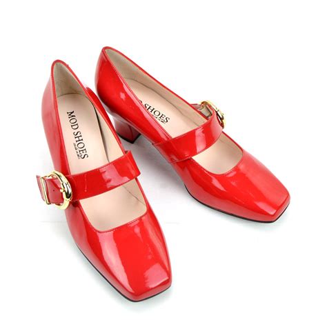 The Lola In Red Patent Leather Mary Jane 60s Style Ladies Shoes By