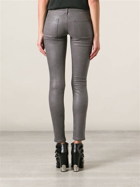 Lyst 7 For All Mankind Coated Skinny Jeans In Gray