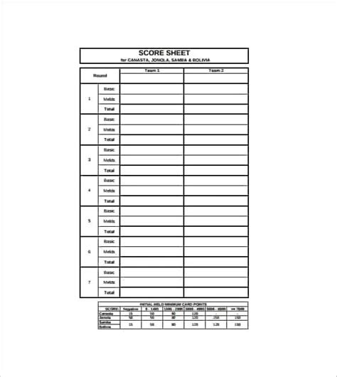Canasta Score Sheets Word Excel Samples
