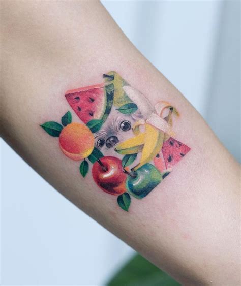 Puppy And Little Fruits Tattoo Fruit Tattoo Cool Arm Tattoos Tattoos