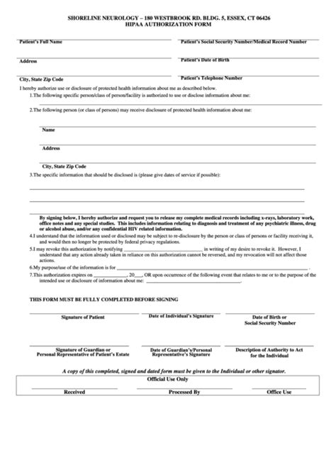 Free Printable Hipaa Forms Aamples Printable Forms Free Online