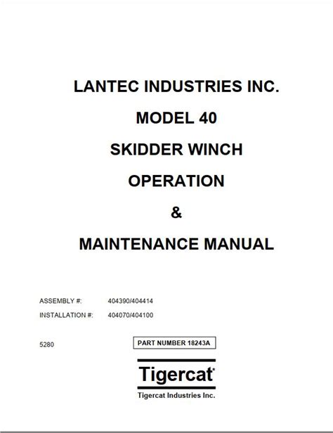 Tigercat Lantec Winch Model Operation Maintenance Manual A