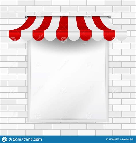 Announcement Sheet With Striped Vector Awning On A White Brick Wall