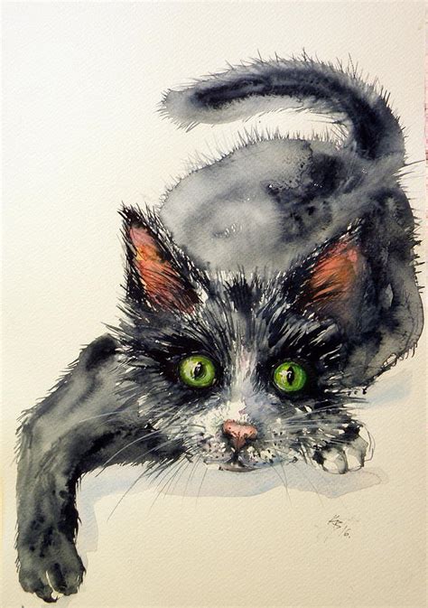 Cat Painting By Kovacs Anna Brigitta