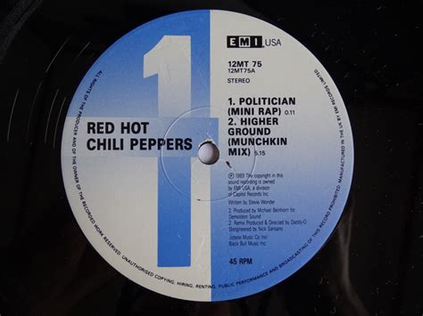 Red Hot Chili Peppers Higher Ground Inch Single Top Hat Records