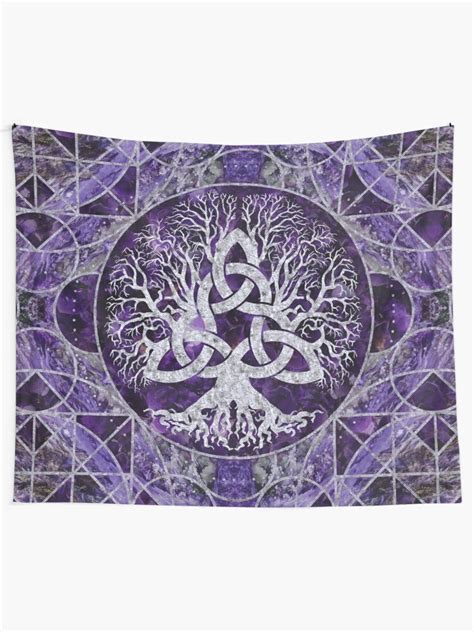 Tree Of Life With Triquetra Amethyst And Silver Tapestry For Sale By
