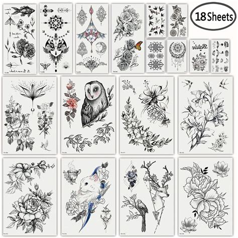 Dalin Sexy Floral Temporary Tattoos For Women Men Black Rose Flowers Collection Beauty