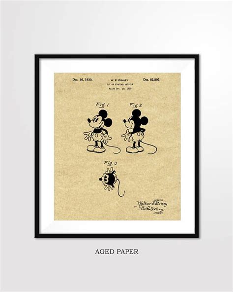 Mickey Mouse Patent Art 1930 Walt Disney Poster Vintage Illustration Wallart Mickeymouse