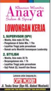 South tangerang, banten · kota bandar lampung · palu, central sulawesi · kabupaten badung · kota administrasi jakarta selatan · denpasar, bali · jakarta. LOKER BANDAR LAMPUNG Anaya Salon & SPA