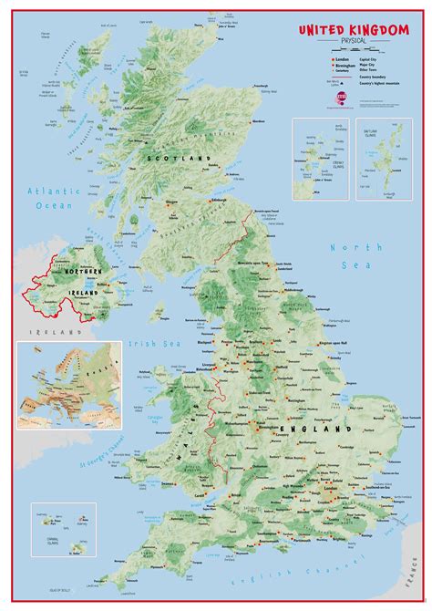 Primary Uk Wall Map Physical In 2020 Wall Maps Map International Map