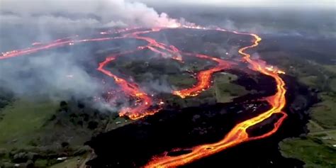 Hawaii Kilauea Volcano Aerial Video Shows Lava Streaming