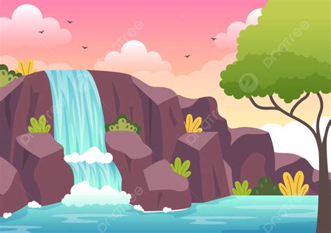 Waterfall Jungle Landscape Of Tropical Natural Scenery With Cascade Of