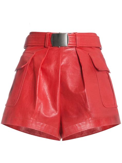 Red Leather Belted Shorts Women Leather 38 42 40 Red Red Shorts High Waisted