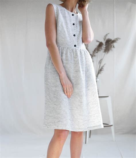 Striped Linen Sleeveless Dress Offon In 2020 Sleeveless Linen Dress Dresses Black White