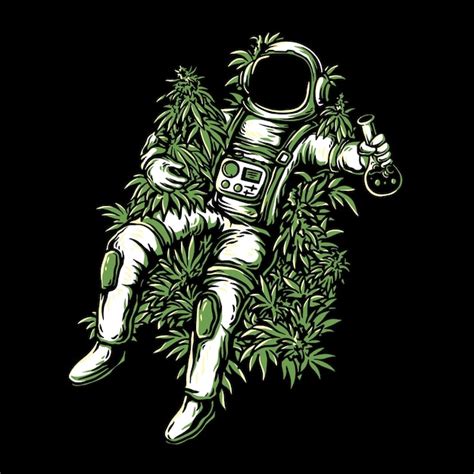 Astronauta espacial ilustração de folha de cannabis Vetor Premium