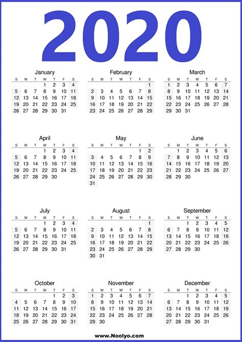 2020 Calendar Printable Template Free Calendars Printable
