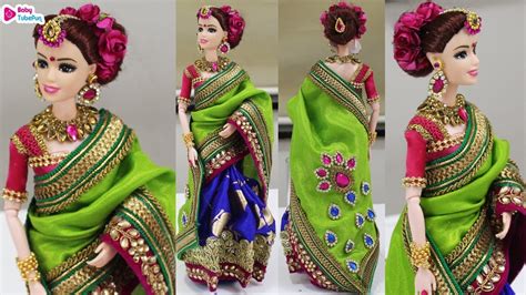Barbie Doll Mehendi Ceremony Saree Making Indian Bridal Doll Dress