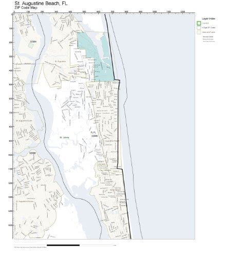 Zip Code Wall Map Of St Augustine Beach Fl Zip Code Map Laminated