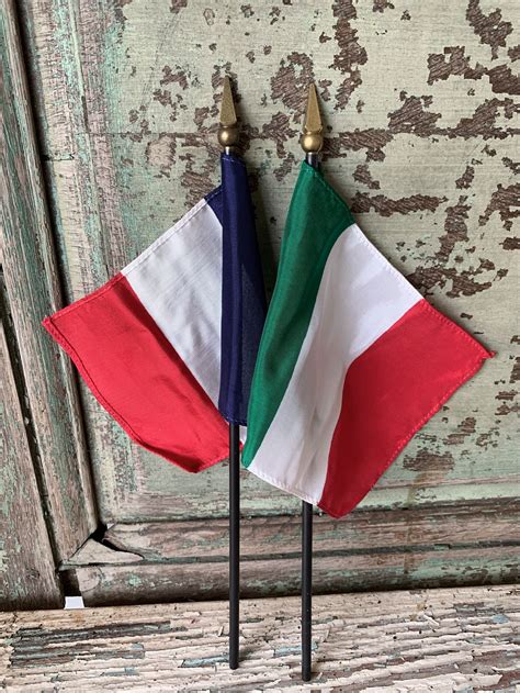 Vintage Pair Mini Flags Miniature France And Italy Satin Etsy