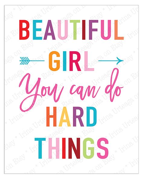 Beautiful Girl You Can Do Hard Things Printable Wall Art For Etsy