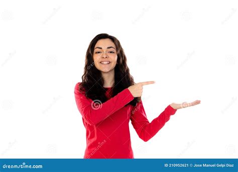 Adorable Teenage Girl With Red Sweater Stock Image Image Of