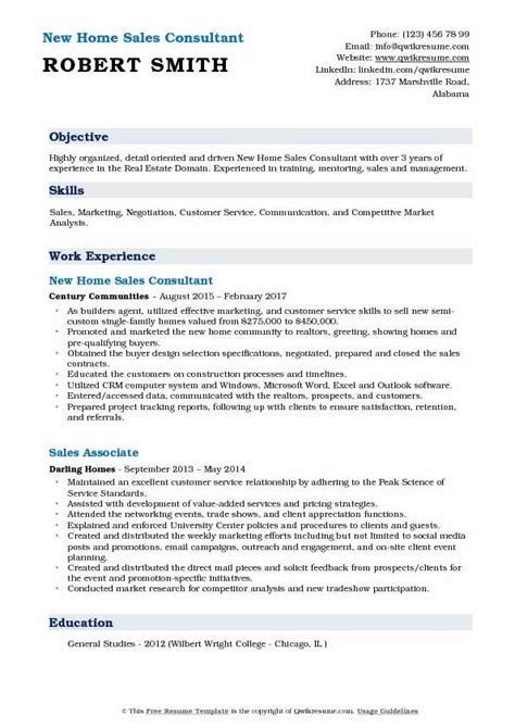 home sales consultant resume samples qwikresume