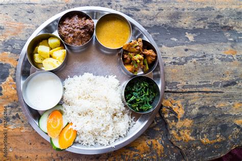 Nepali Thali Meal Set With Mutton Photos Adobe Stock