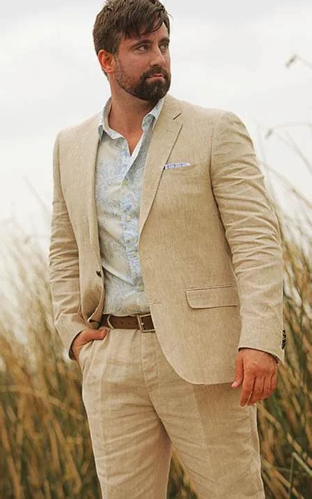 Summer Beige Linen Suit Men Casual Groom Slim Fit Piece Tuxedo Custom Wedding Suits