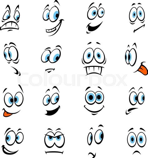 Cartoon Human Eyes Happy Smiling Angry Scared Shocked Vector Emoji
